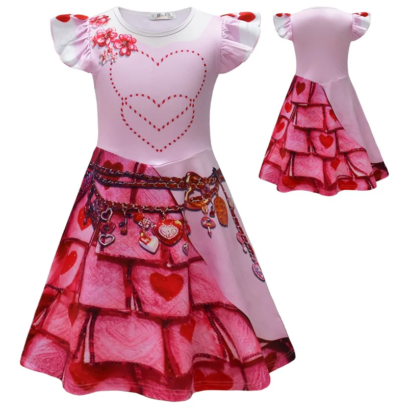 Girls Dresses Kids Descendantse 4 Red Cosplay Costume The Rise of Red Queen Of Hearts Princess Dress Halloween Carnival Dress Up