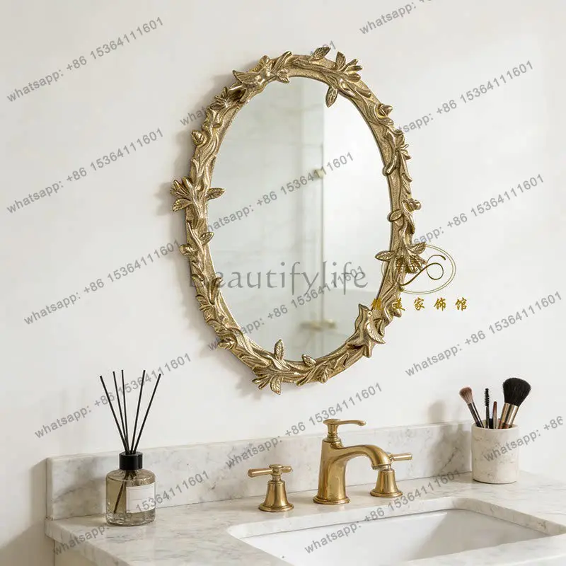 French retro oval bathroom mirror wall mounted dining side decorative mirror