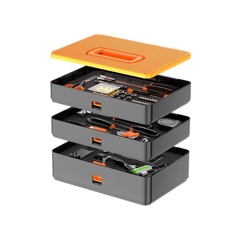 Cordless Brushless Drill and Tool Box Set with Large Storage Case, Household Repair Tool Kit Organizer for Screw Driving, Wood