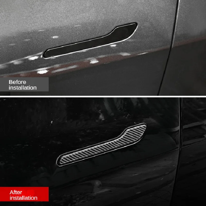 4PCS Set Car Door Handle Cover Protective Film, Carbon Fiber Wrap for Tesla Model Y Juniper 2025 & Model 3 Highland, Scratch Res