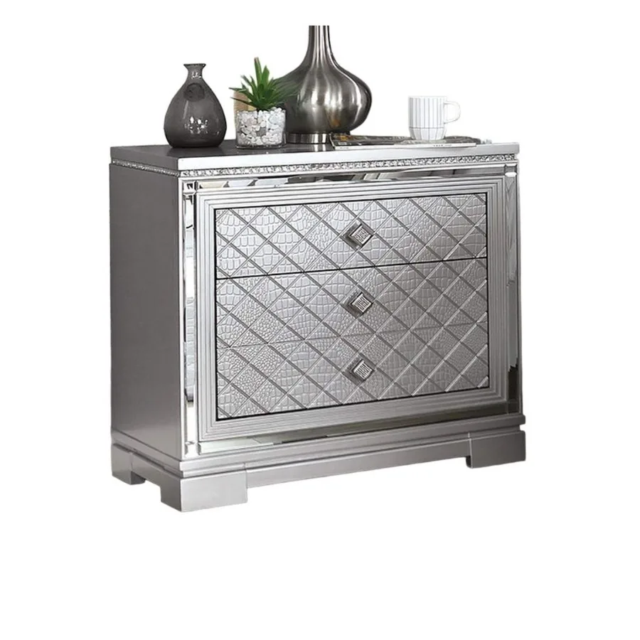 لمسة نهائية فضية قطعة واحدة من منضدة بجانب السرير ودرج مجوهرات مخفي ومقبض مربع من الكروم وشاحن USB وأثاث غرفة النوم