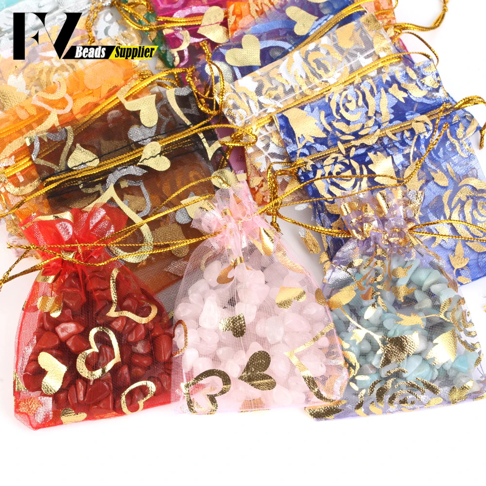 50pcs/lot Colorful Drawstring Organza Bags Jewelry Packaging Bags Candy Wedding Birthday Bags Gifts Sweets Pouches Wholesales