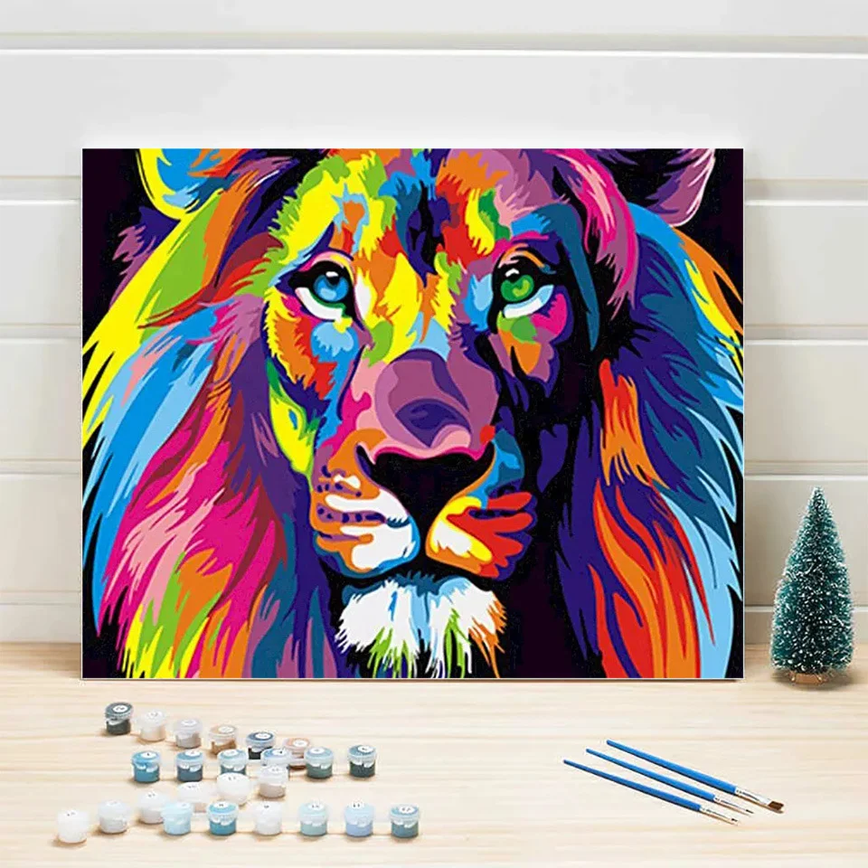 AZQSD Adult Paint By Numbers Animal Colorful Drawing On Canvas Lion Cat Framed Art Handpainted Coloring Draw Craft DIY Gift