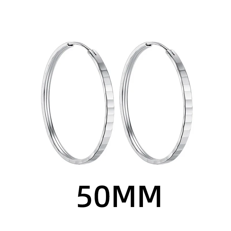 925 Sterling Silver Hyperbole Shinning Big Circle Hoop Earring For Women Girls Fake Ear Cuff Jewelry Brincos Bijoux Femme - view 5