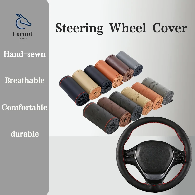 Universal  leather car steering wheel sewing cover, suitable for 38cm 14 DIY Car steering wheel cover cars accessories