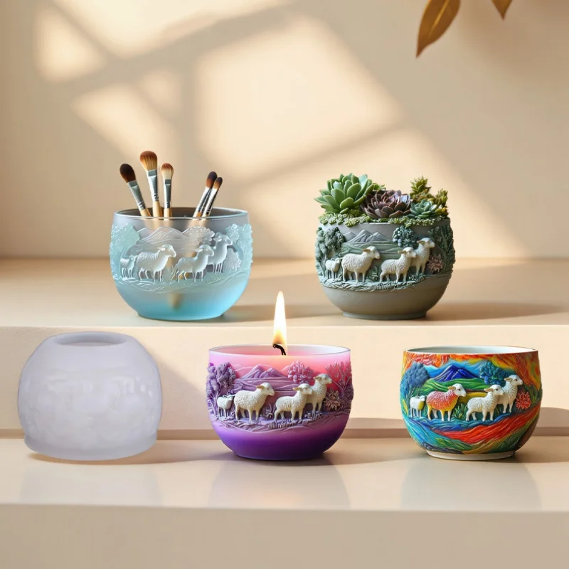 

Рельефная коза, чашка для ароматерапии, свеча, силиконовая форма, овечье сочные растения, цветочный горшок, силиконовая форма, сделай сам, коробка для хранения, гипсовая форма