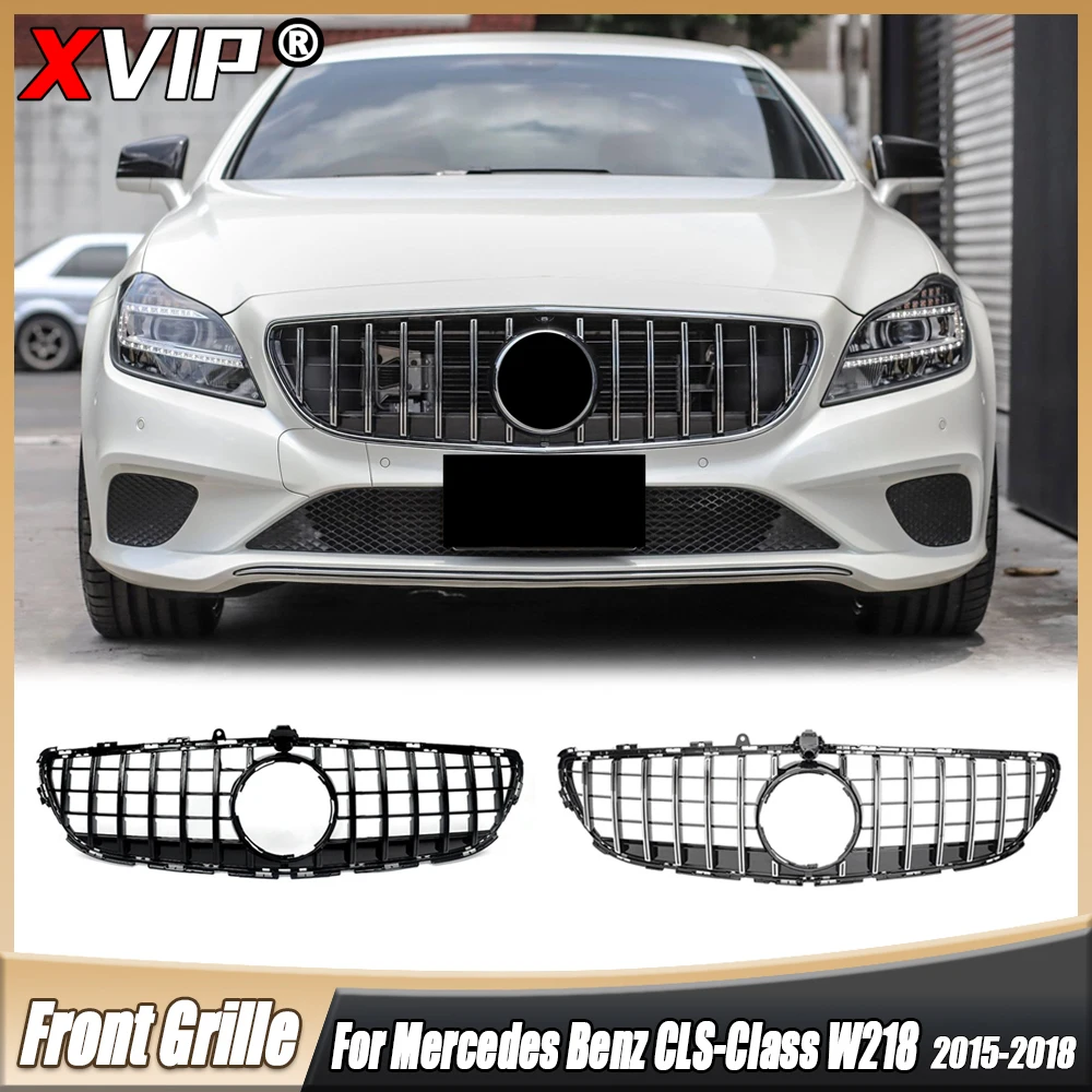 XVIP Black GTR Grille Fit For Mercedes Benz CLS-Class W218 C218 X218 2015-2018 CLS400 CLS500 CLS550 Chrome Silver Diamonds Grill