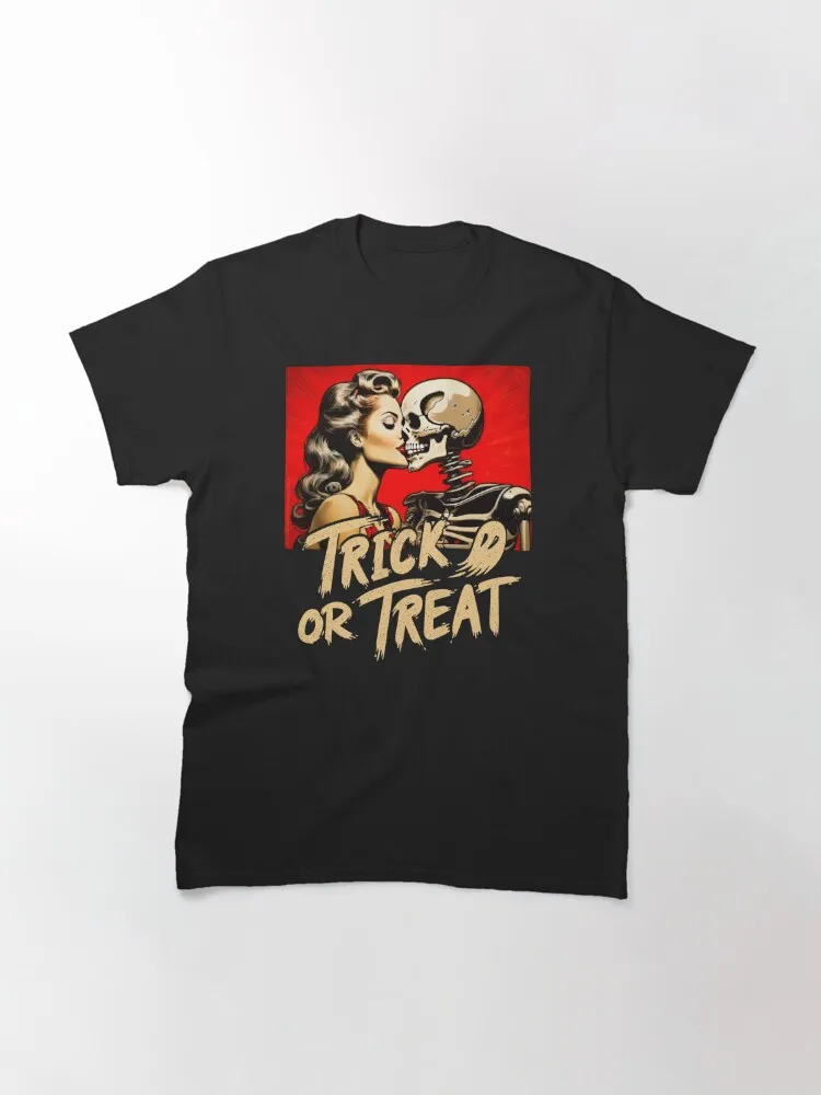 trick or treat Classic T-Shirt  Back Print Loose Oversized 100% Cotton Tops