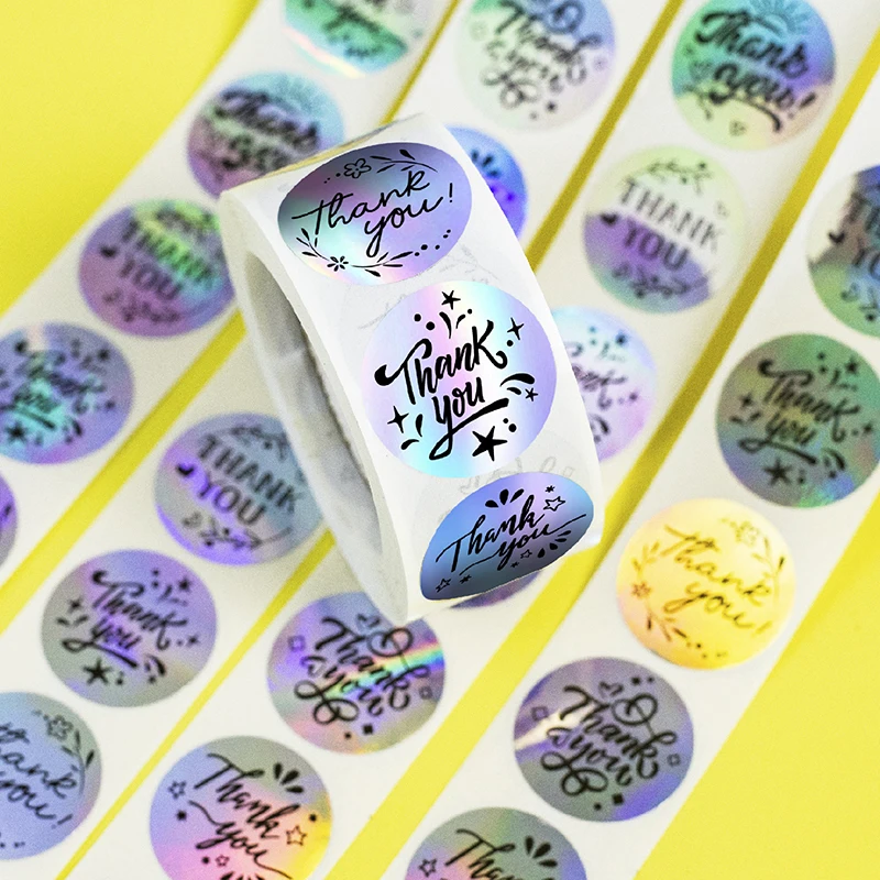 500Pcs/Roll 1 Inch Laser Thank You Sticker For Supporting My Small Business Stickers For Sealing Staionery Packaging Box Lables