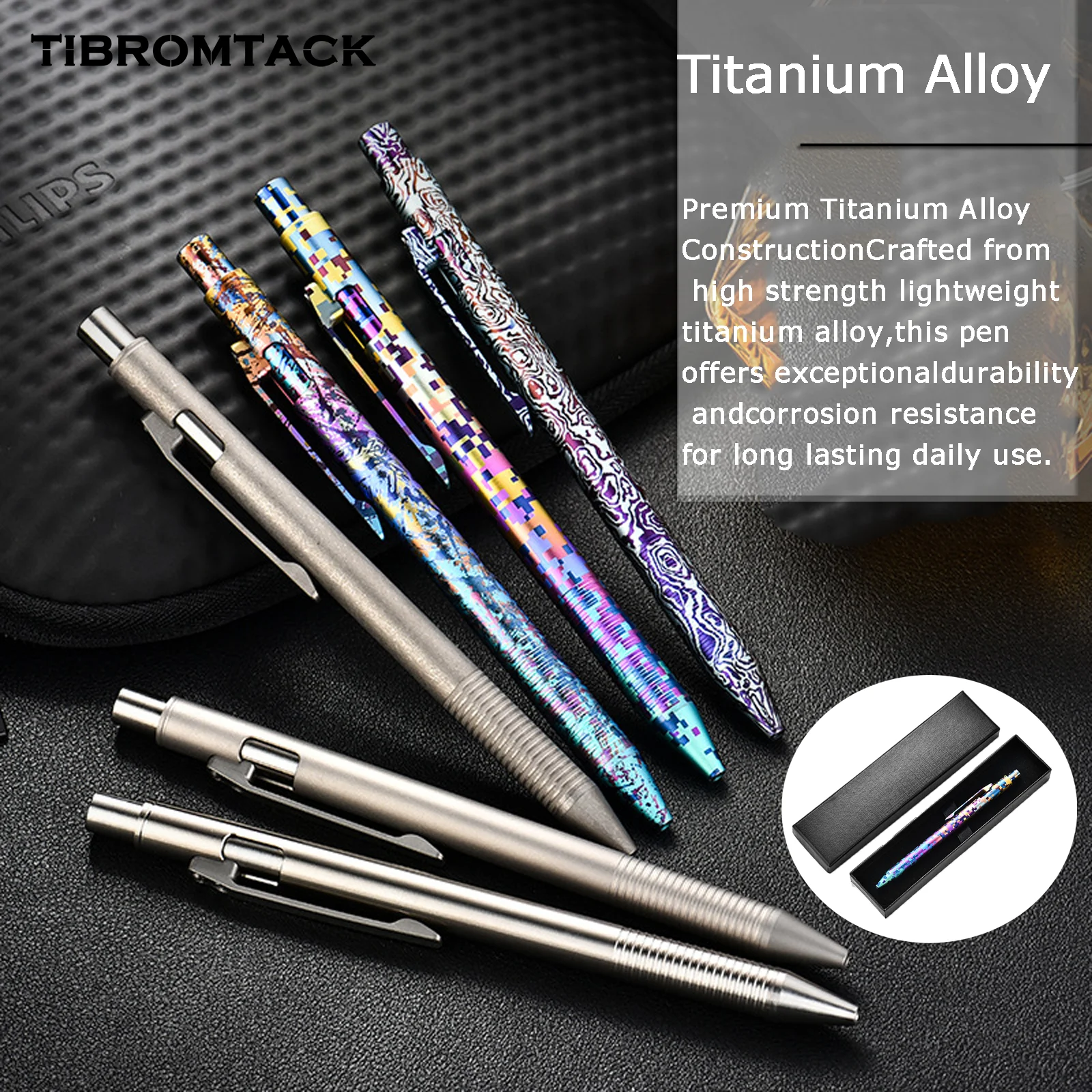 TIBROMTACK Pure Titanium Bolt Action Pen - 14.3cm EDC Fidget Pen | Steel-Strength 23.2g Titanium Pen for Business Signing