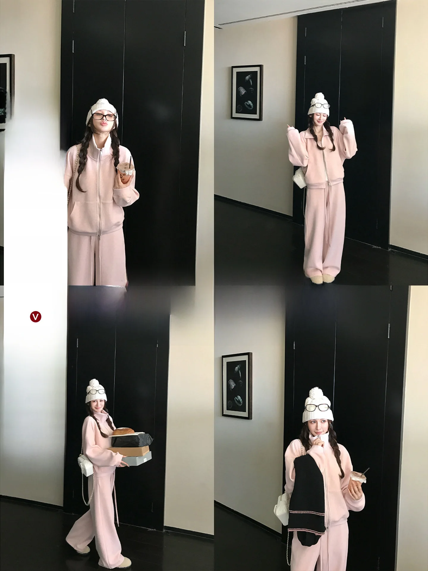 

Комплект из двухслойной толстовки и брюк Skk Store для женщин: зимний модный наряд в стиле High Street, длинный рукав, воротник-стойка