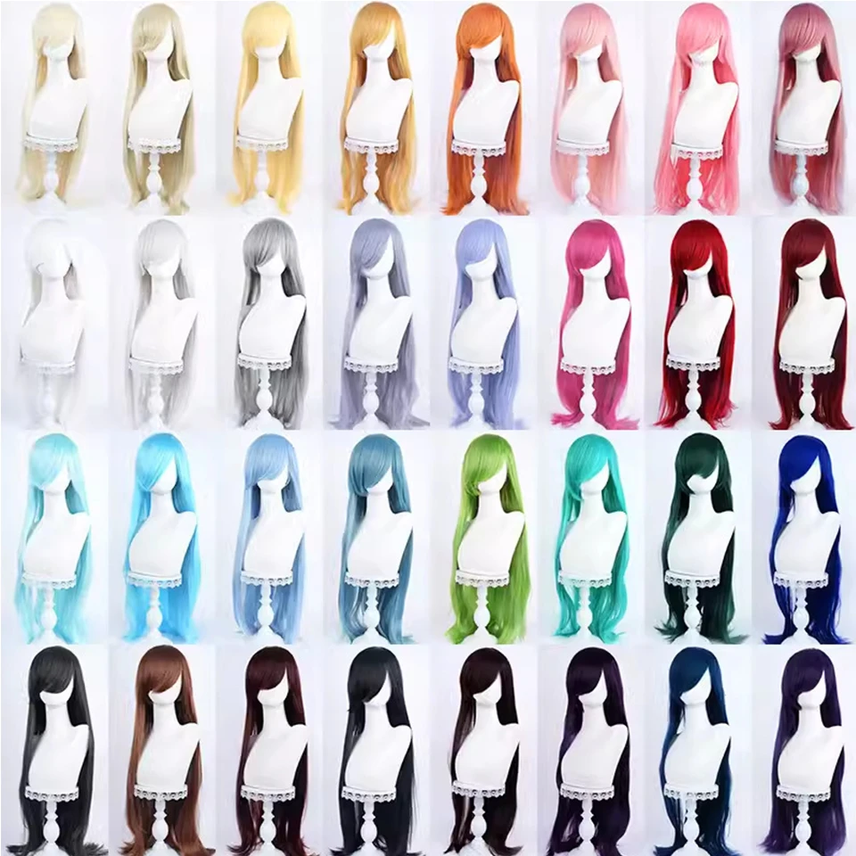 AOSI 100Cm Long Staight Cosplay Hair Synthetic Wig Black White Red Pink Brown Gold Blue Women Heat Resistant Anime Wigs