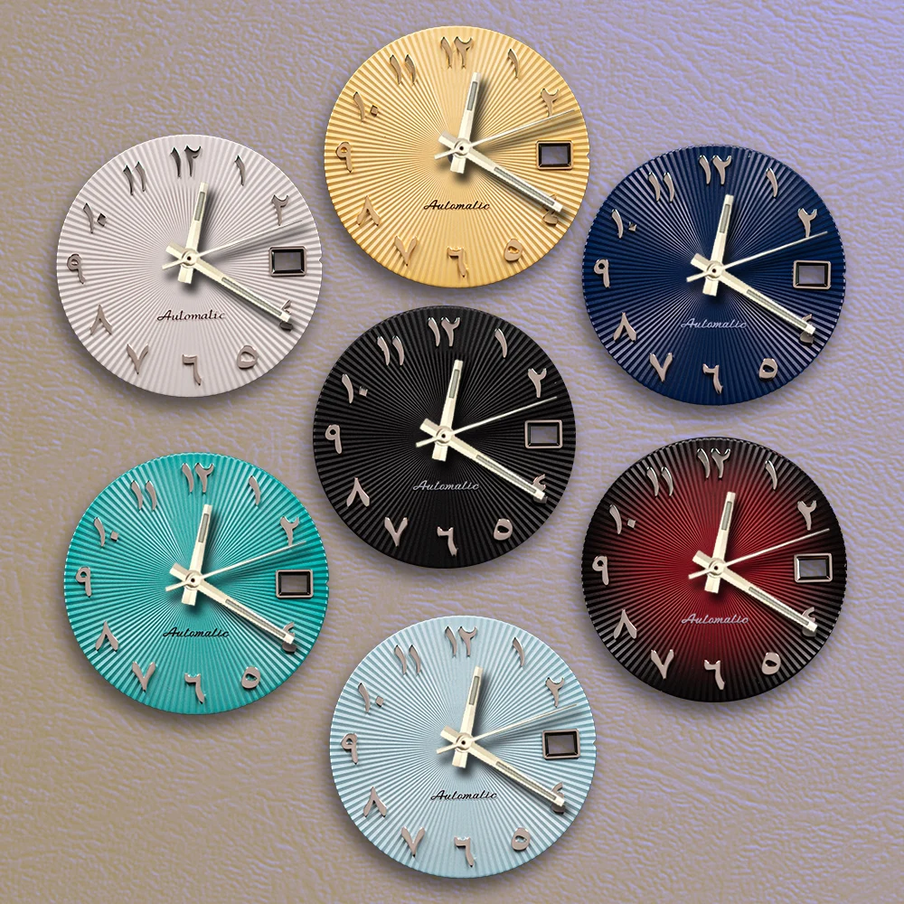 

28,5 мм циферблат с логотипом S, высококачественный арабский циферблат с вертикальными полосками, без календаря, подходит для механизмов NH35 и NH36, аксессуары для модификации часов.