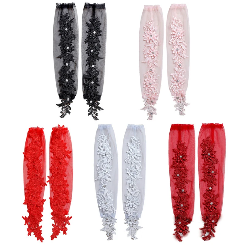 Sexy Thin Transparent Embroidery Flowers Long Fingerless Gloves Soft Breathable Net Yarn Mesh Women Performance Party Etiquette