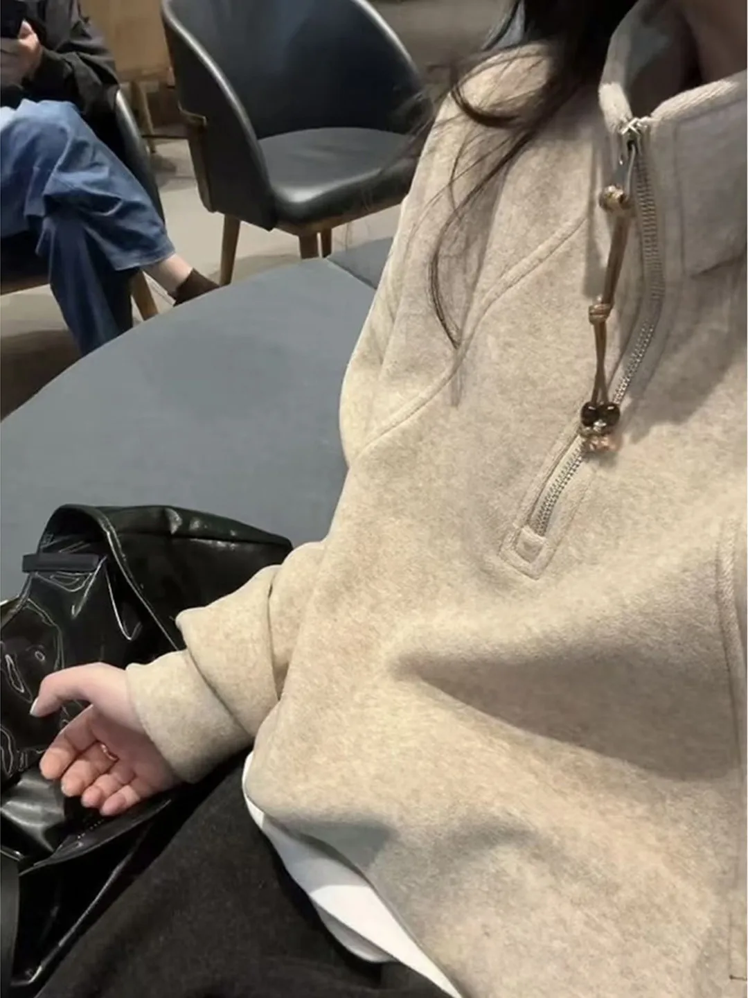 

Женская флисовая толстовка свободного кроя с воротником-стойкой на молнии до середины груди, осенне-зимняя, универсальная, в американском стиле, для отдыха и повседневной носки