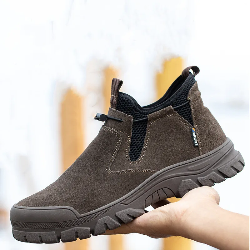 men fashion steel toe caps boots cow suede leather working shoes worker safety chelsea botas welding sneakers security footwear