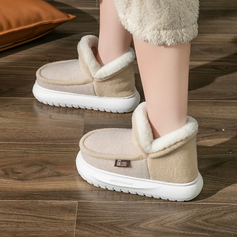 Bottes de neige coréennes pour dames, chaussures d'extérieur en coton, optique, peluche, bottes de rinçage chaudes pour femmes, bottes courtes à fourrure d'intérieur pour couple, mode hivernale