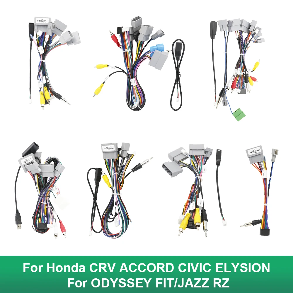 

16-контактный шнур питания радио для Honda CRV ACCORD CIVIC ELYSION ODYSSEY, подходит для JAZZ RZC, автомобильный радиоприемник Android, жгут проводов питания