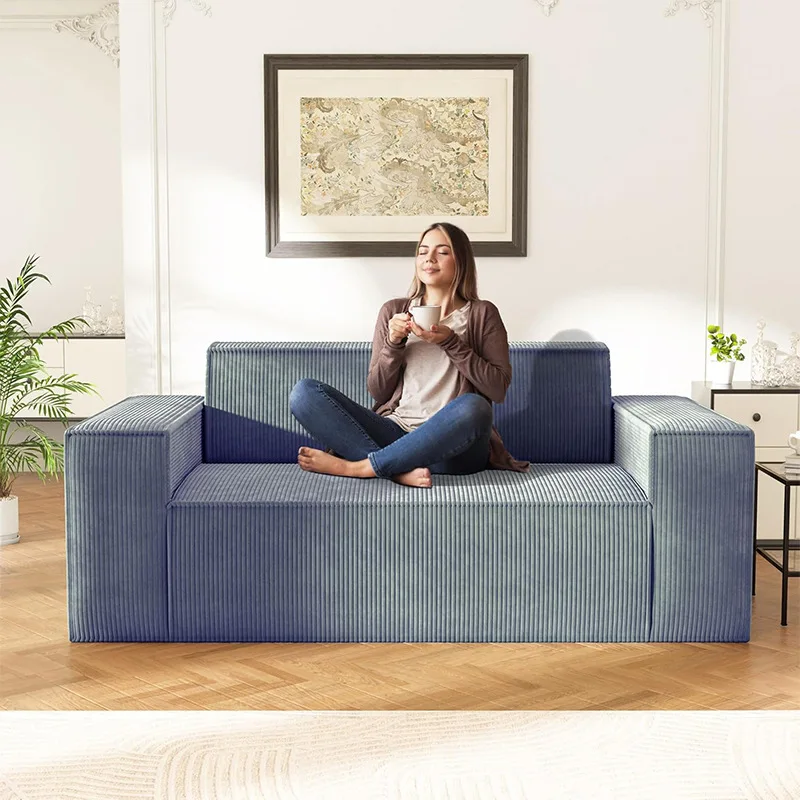Compression sofa Corduroy Internet celebrity household small apartment straight row full sponge sofa
