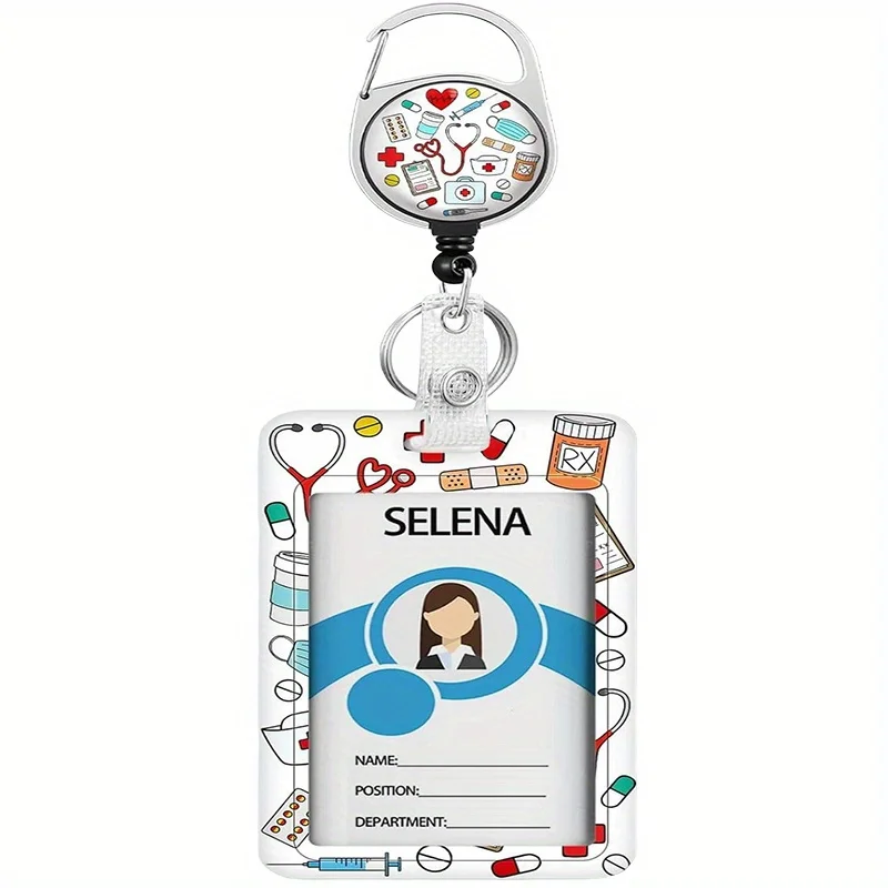 Porte-badge avec bobine rétractable, étiquette de nom d'identification, mousqueton, Clip de protection de carte verticale, étui pour médecin et infirmière