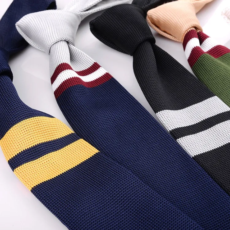 Men\'s Knitted Knit Leisure Striped Tie Classic Plain Corner Neck Ties For Men Skinny 5cm Normal Necktie Woven Designer Cravat
