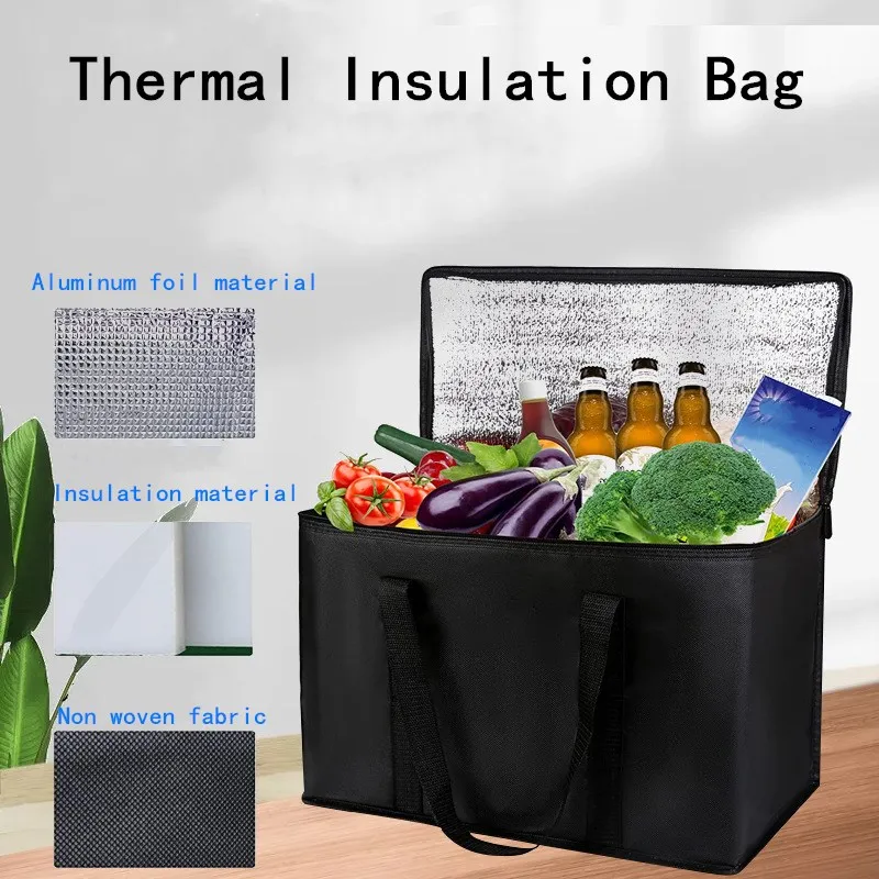 Large Capacity Thermal Insulation Lunch Bag Non Woven Fabric Food Storage Picnic Bags Tote Portable Cooler Aluminum Foil Handbag