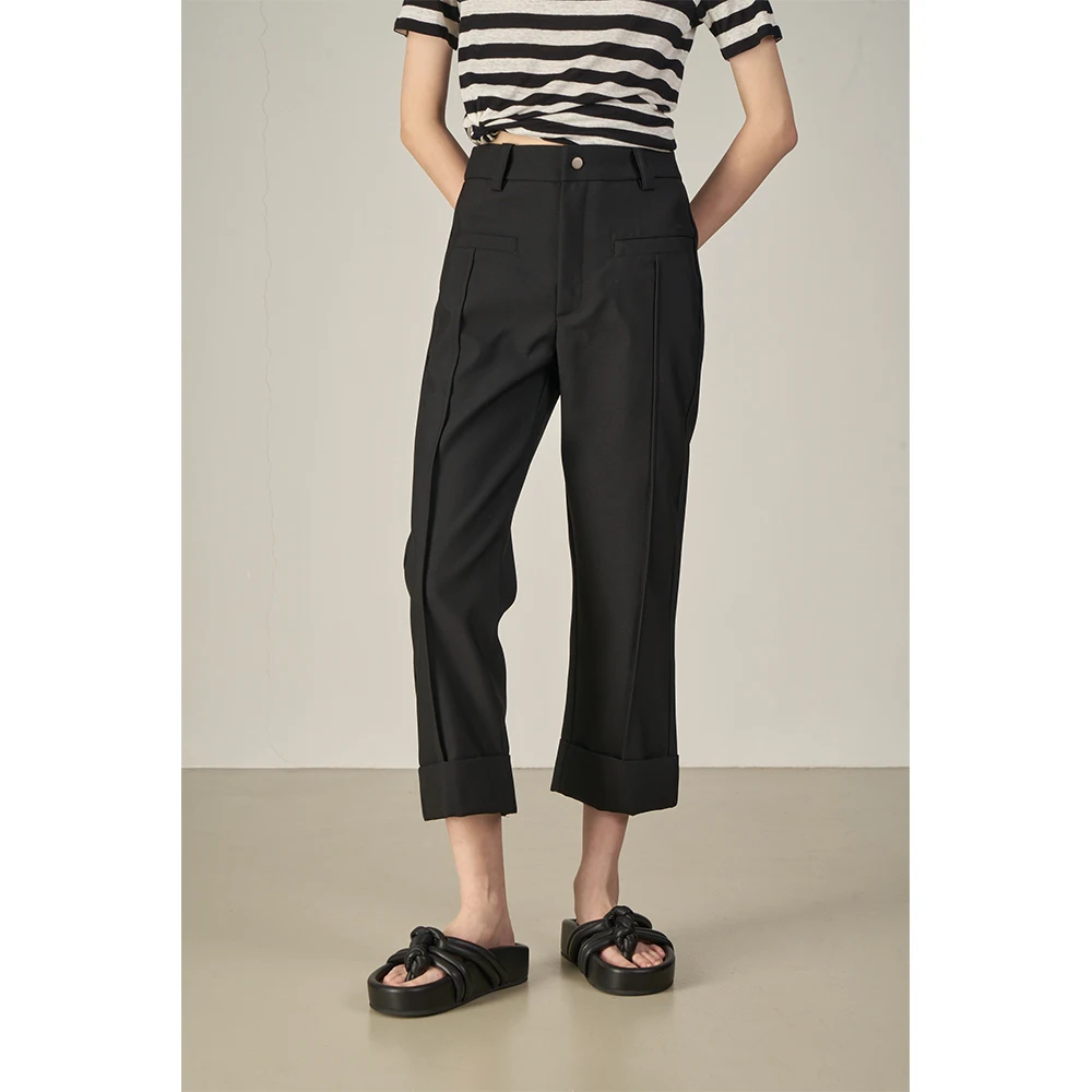 

Брюки LANVIVIER из смесовой шерсти с высокой талией, прямые, длиной 7/8, повседневные, для женщин, весна-лето, модные