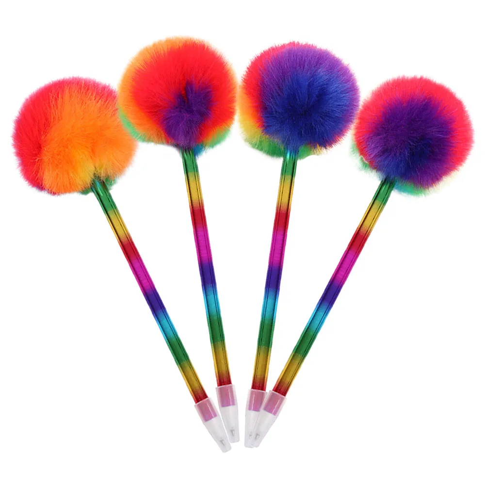 

4 pcs Colorful Pompom For Kids Women Ballpoint Pens Decorative Writing Tools Smooth Kawaii Stationery Novelty Pens For School