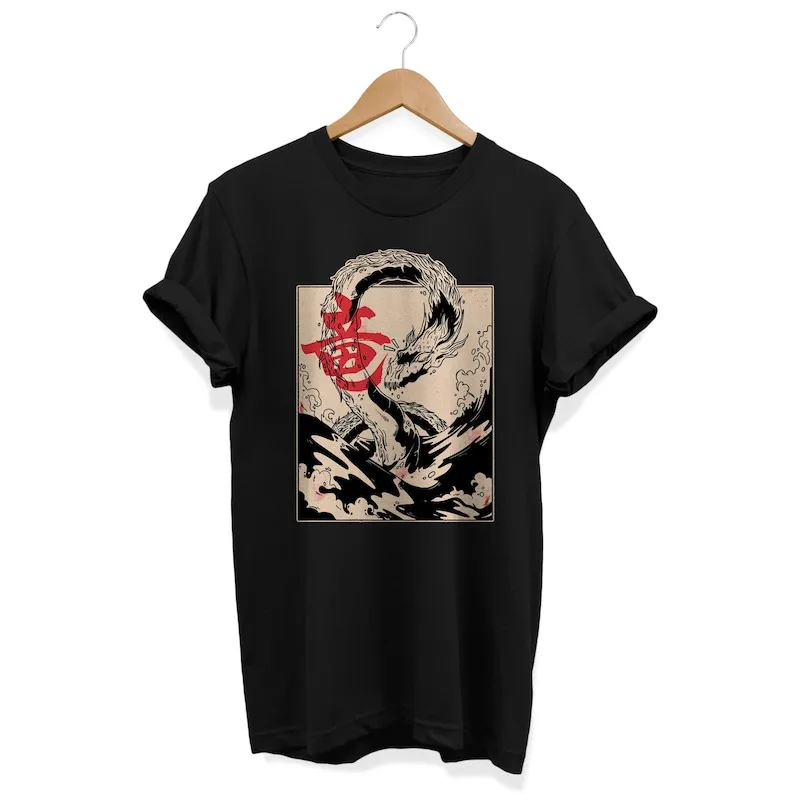 

Camiseta vintage de dragón: camiseta gráfica con arte de tatuaje japonés retro