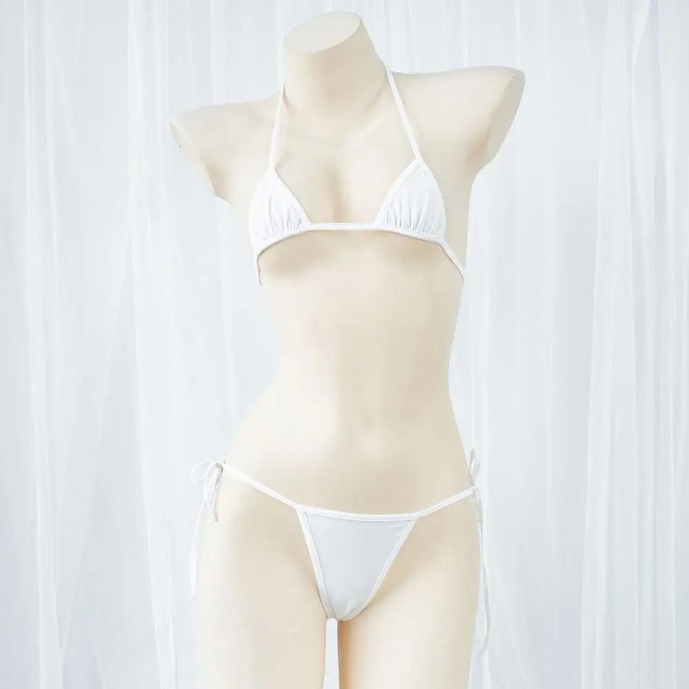 Halter Neck Sexy Mini Bathing Suit Two-piece Womens Micro Triangle Bikini Set Halter String Side Tie Swimsuit Beach Swimwear 80% image 5