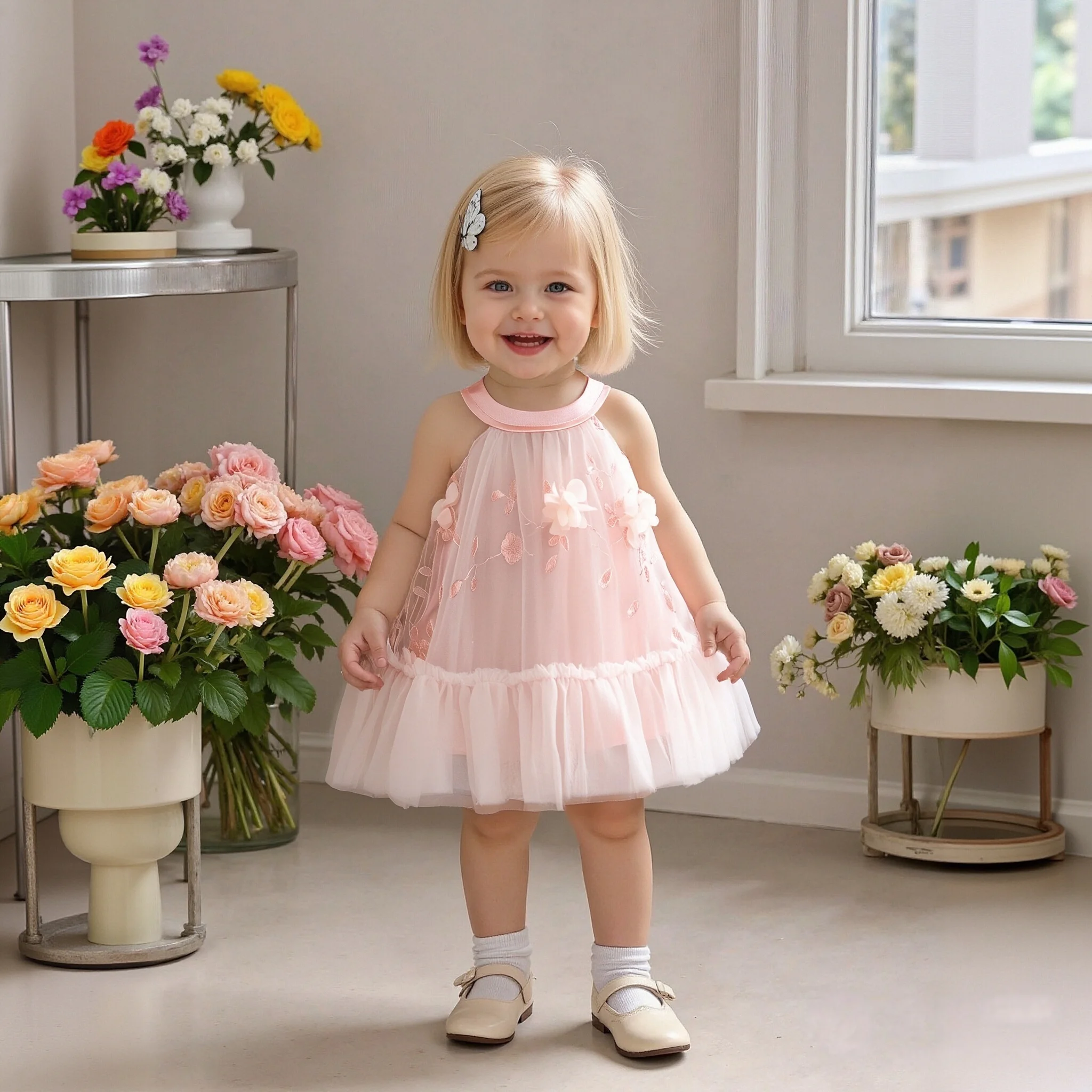 Baby Mädchen Kleid Sommer Blumenmuster Rundhals Ärmelloses Mesh Puffy Mädchen Kleid Niedliche Lässige Baby Mädchen Prinzessin Kleider