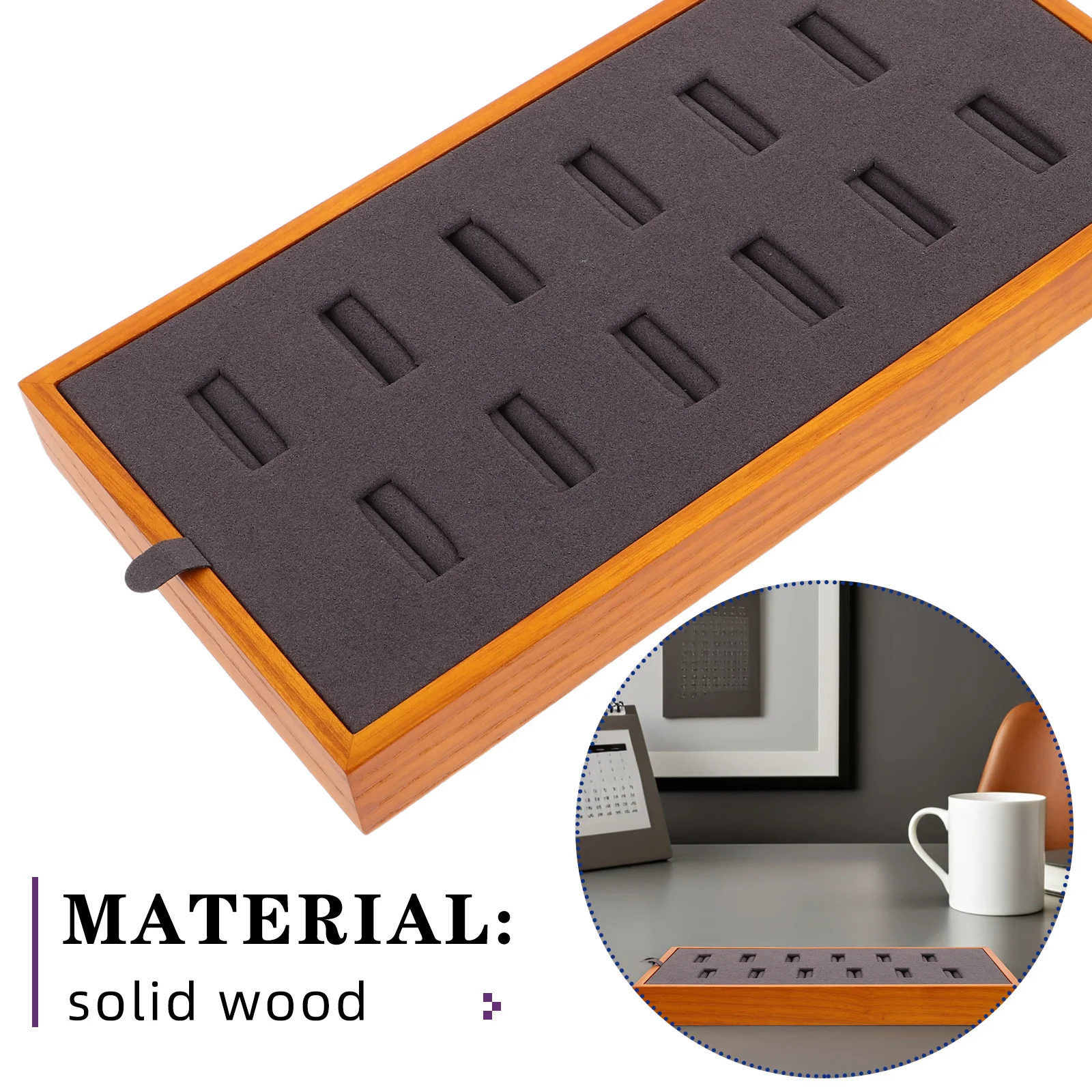 Solid Wood Jewelry Display Tray 12 Slots Ring Organizer Box Dustproof Storage for Rings Earrings Accessories Ring Tray