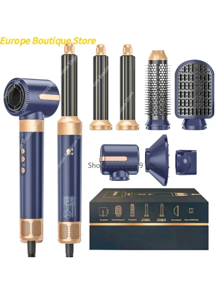 Sèche-cheveux 7 en 1, brosse sans balais, haute vitesse, avec diffuseur, sèche-cheveux ionique, peigne de coiffure à Air chaud, bigoudi automatique