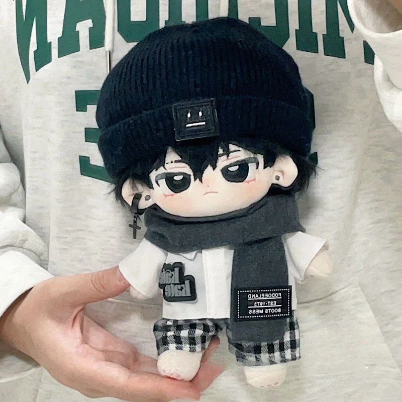 In Stock White Shirt Scarf Black Hat 20cm Plush Doll Clothing Fashion Boy Handsome Clothes Costume Outfit Accessories