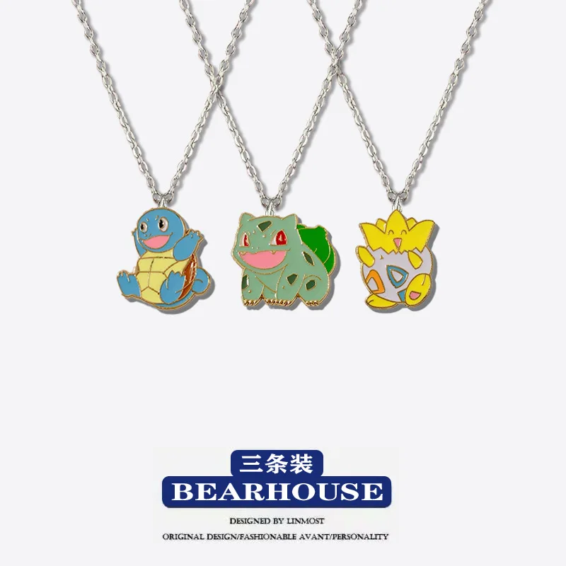 Anime Pokemon Pikachu Necklace Cartoon Figrues Pikachu Bulbasaur Children Toys Necklaces Pendant Kawaii Chain Birthday Gifts