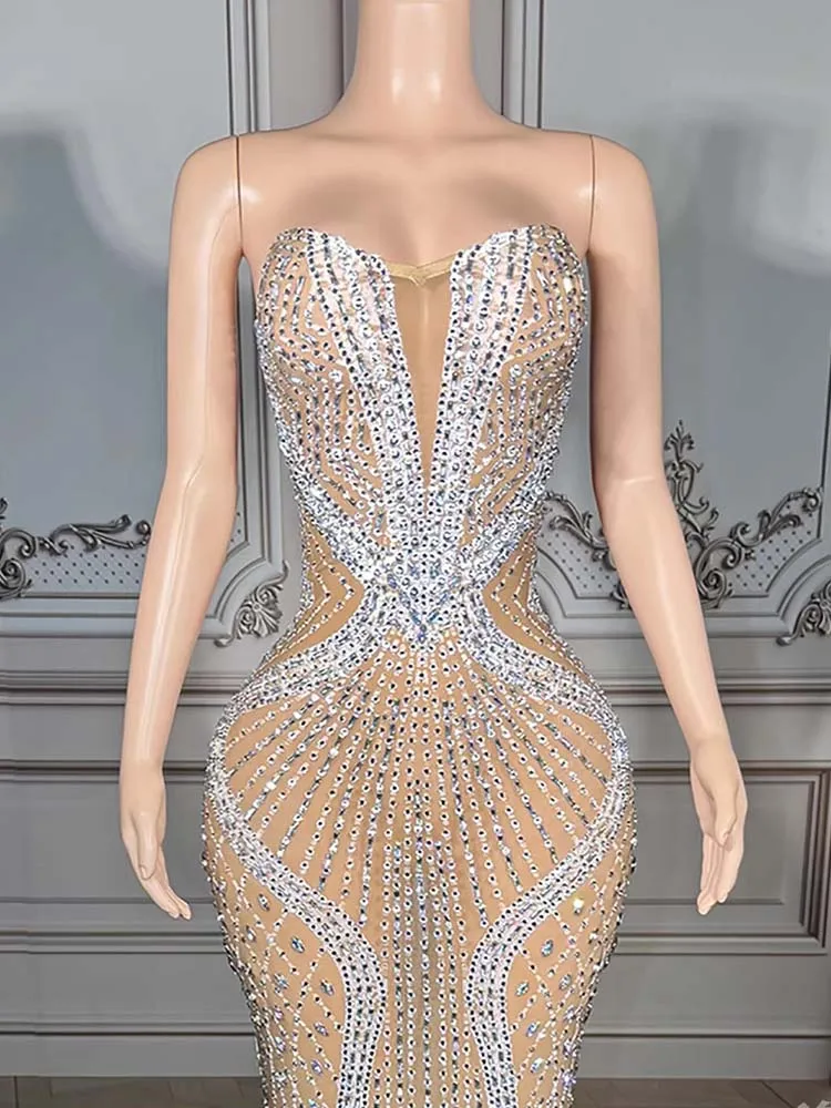 High Quality Hot Stamping Sexy Chest Wrapped Mesh Dress 2025 New Fashion Custom Women'S Clothing