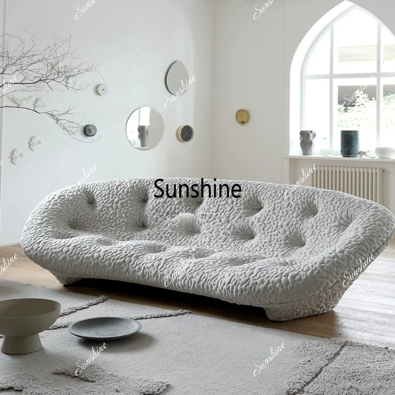 

French style living room minimalist curved three-person sofa large apartment