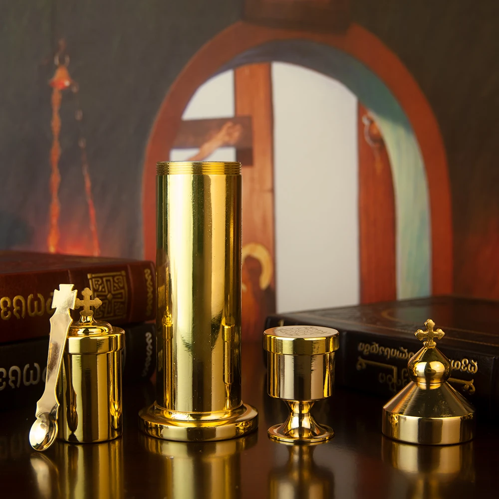 Neues 2026 Orthodoxes Heilige-Kommunion-Set, Goldener Metall-Kirchenritualbehälter, Kelch-Set, Religiöse Altar-Gebets- und Anbetungsausrüstung – Detail 6