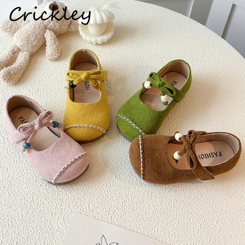 

Bow Solid Children Flats Shoes PU Leather Shallow Soft Bottom Girls Princess Shoes Fashion Hook Loop Anti Slip Kids Mary Janes