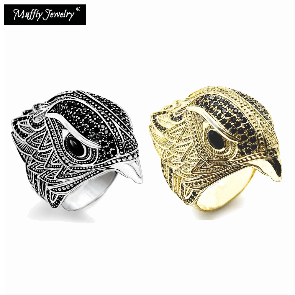 

Cocktail Ring Elegant Falcon 925 Sterling Silver Golden Black Zirconia Fine Jewelry Europe Styling Vintage Gift for Women Man