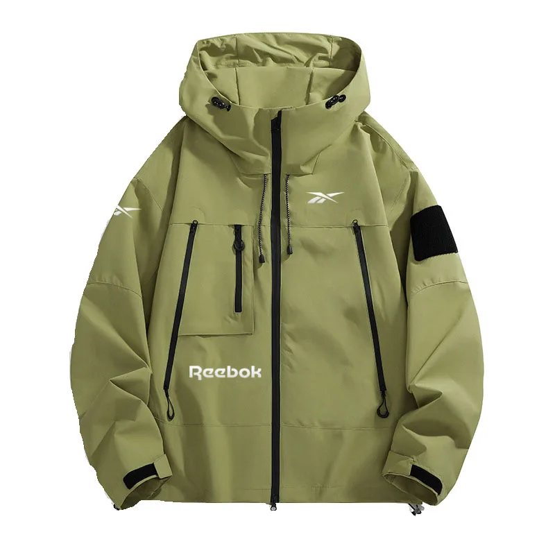 Reebok men's hooded jacket, multi-zip waterproof sliding windproof coat, comfortable and loose hiking jacket for camping - view 3