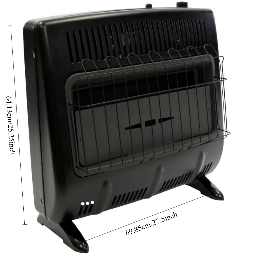 30,000BTU Ice House Black Propane Garage Vent Free Heater 	Item Weight 30.3 Pounds Garage, Home 	27.5"D x 9.75"W x 25.25"H