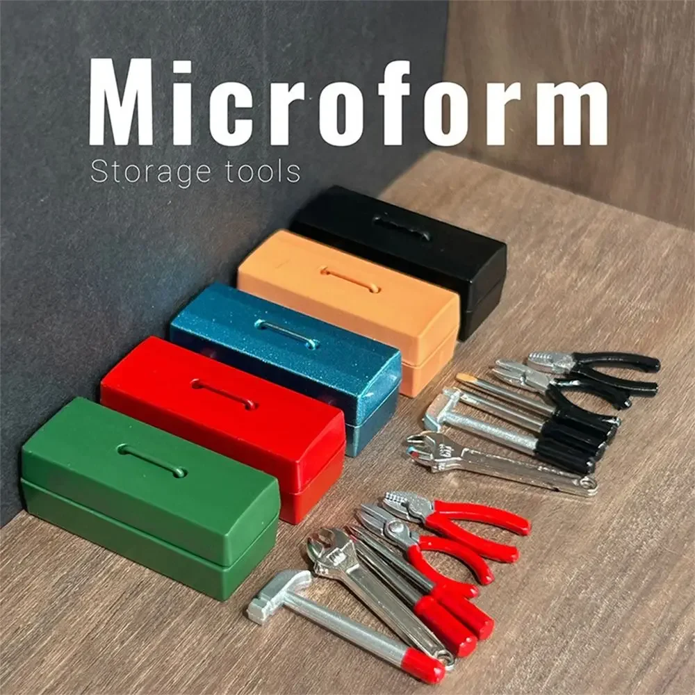 

Mini 1:12 Scale Dollhouse Toolbox Multi-color Red Handle Mini Repair Tools with Storage Box Hammer Wrench Miniature Toolbox Gift