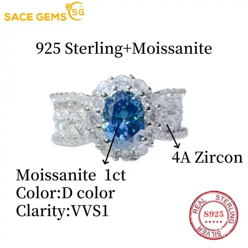 Sace Edelstenen Gra Gecertificeerd D Kleur 1ct Moissanite Ring 925 Sterling Zilveren Ring Voor Vrouwen Trouwfeest Fijne Sieraden