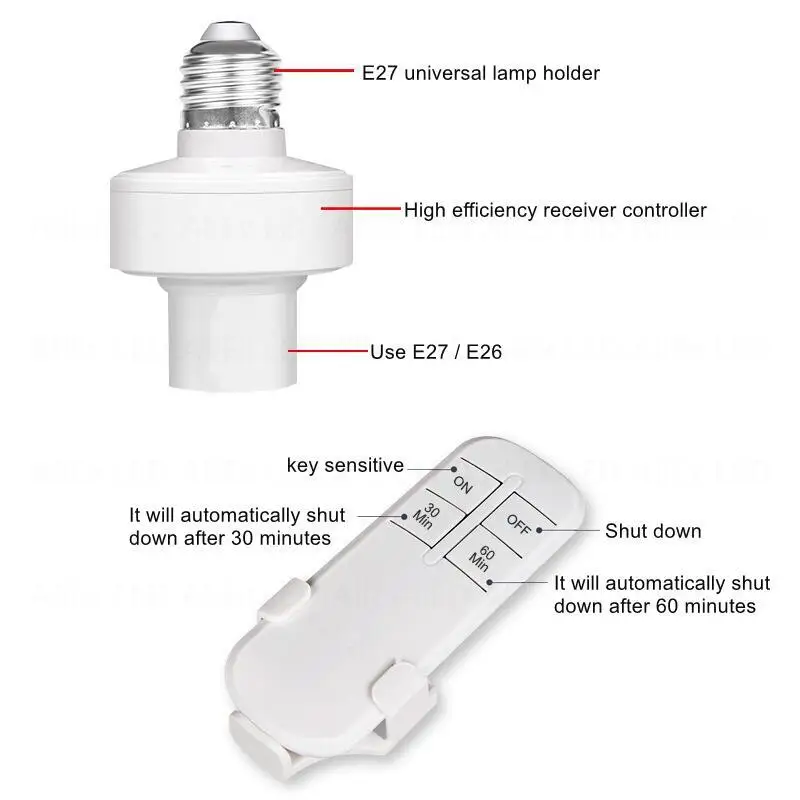 Interruttore luce telecomando intelligente E27 lampada a LED supporto Timer Wireless presa Base lampadina On/Off gamma 30M per lampadario a soffitto