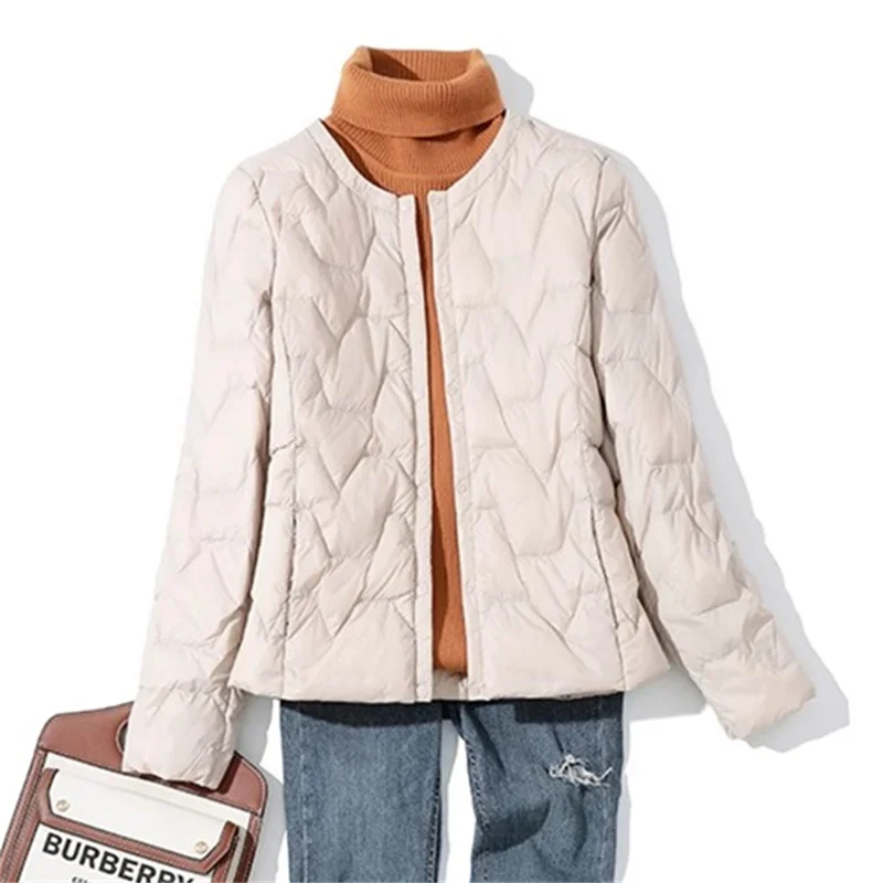 Autumn Winter Women Single Breasted Down Coat Ultra Light Thin White Duck Down Jacket Ladies Short Puffer Warm Parkas Outwears