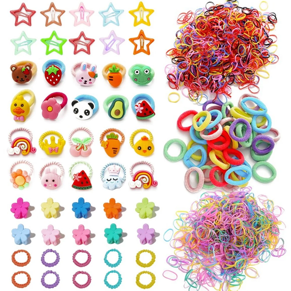 

1100 шт./лот, набор разноцветных резинок для волос для девочек, нейлоновая эластичная резинка, заколки для волос, держатели для хвоста, детские аксессуары для волос, подарок