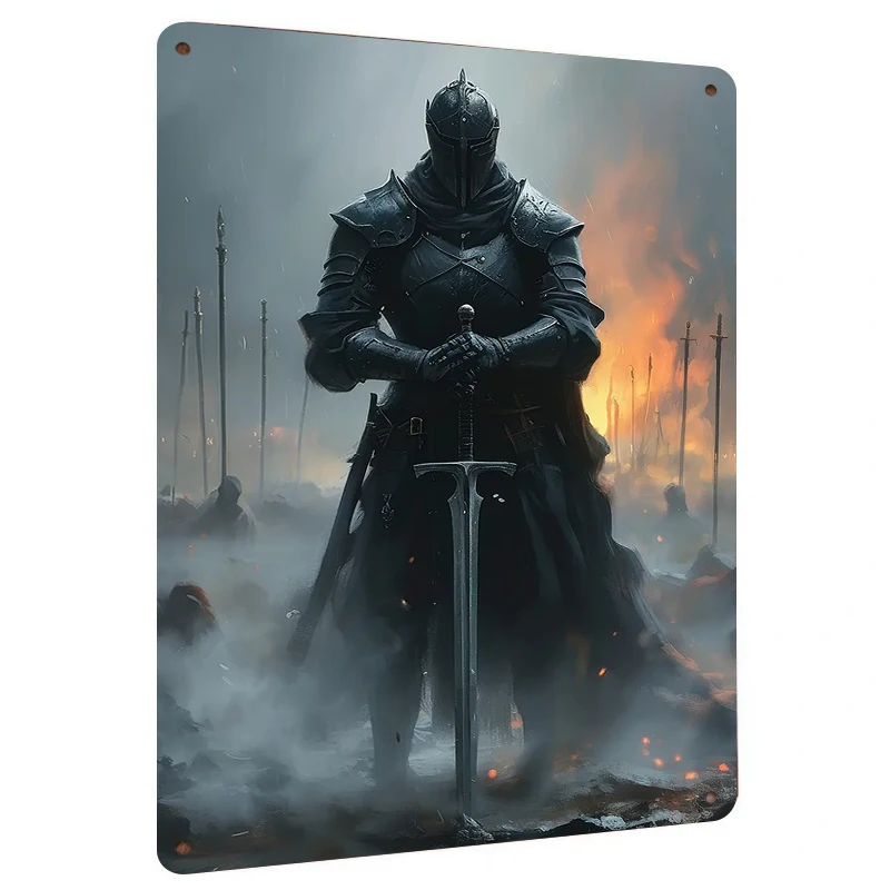Dark Knight Battlefield Relic Metal Wall Art Medieval Armor Warrior Decorative Painting for Living Room Study