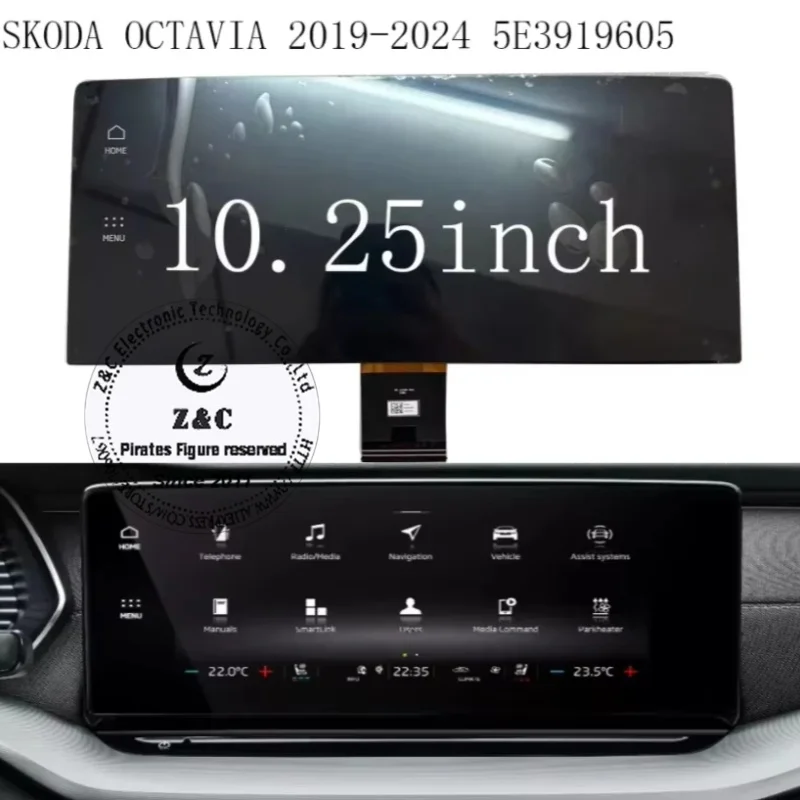 10.25" LCD Display with Touch Screen C100HAT01.1 for 2019-2024 Skoda Octavia IV MK4 Info Radio Navigation 5E3919605