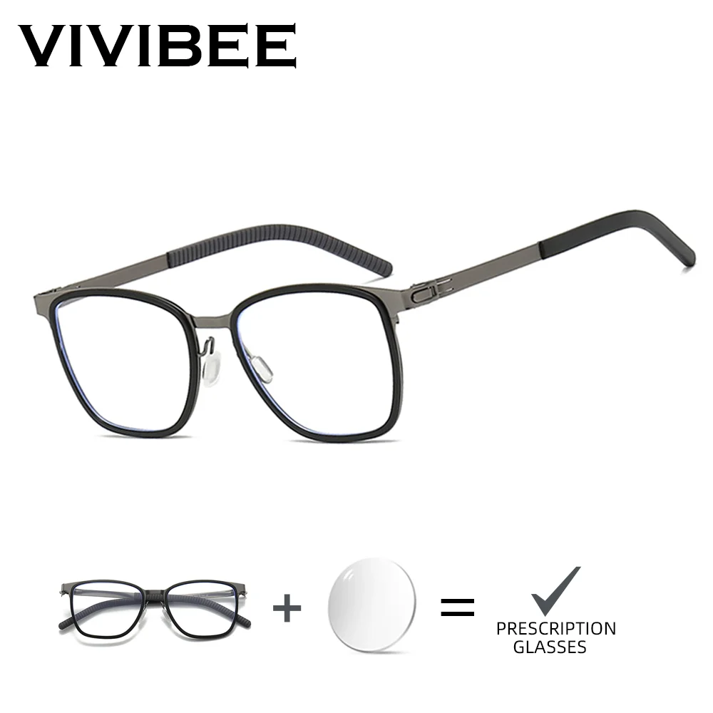 VIVIBEE Customsized Light Metal Prescription Glasses Men Myopia Hyperopia Eyeglasses Blue Light Optical Unisex Square Eyewear